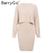 Shonlo | Elegant 2 pieces women knitted dress Solid bodycon 