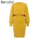 Shonlo | Elegant 2 pieces women knitted dress Solid bodycon 