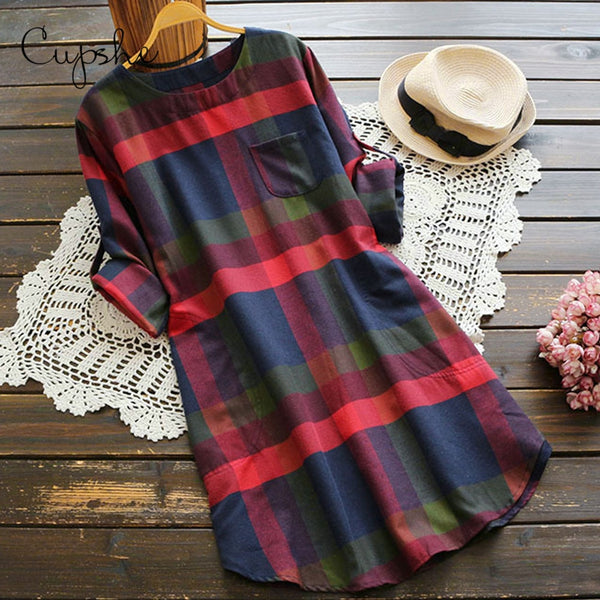 Shonlo | Plaid Print Mini Dress Long Sleeve 