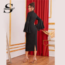 Shonlo | Sheinside Black Contrast Lace Flounce Sleeve Dress 