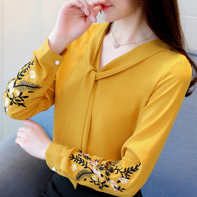 Shonlo | Long sleeve chiffon women blouse 