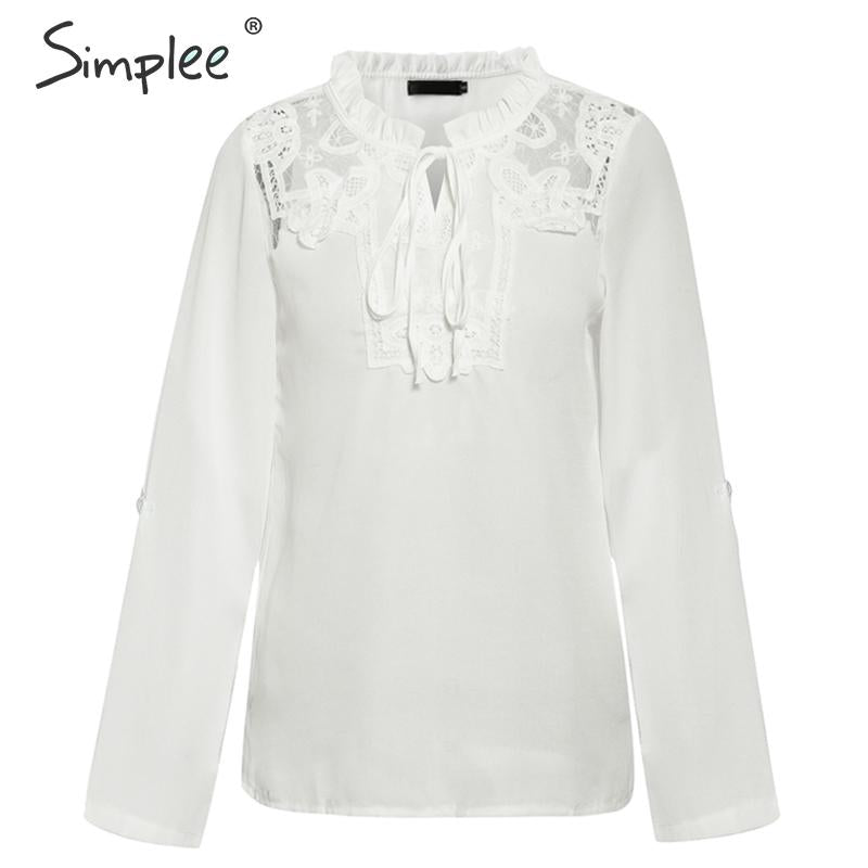 Shonlo | Elegant lace up chiffon blouse women 