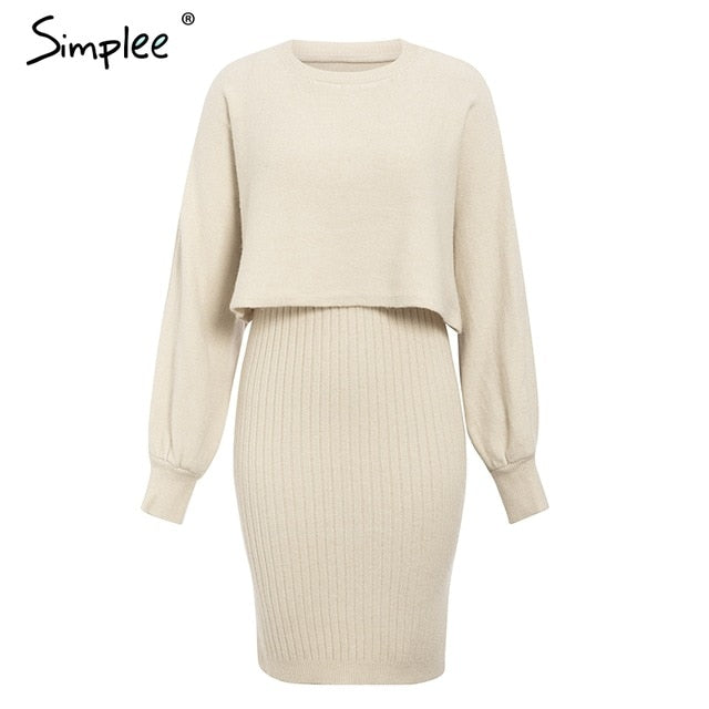Shonlo | Elegant 2 pieces women knitted dress Slim 