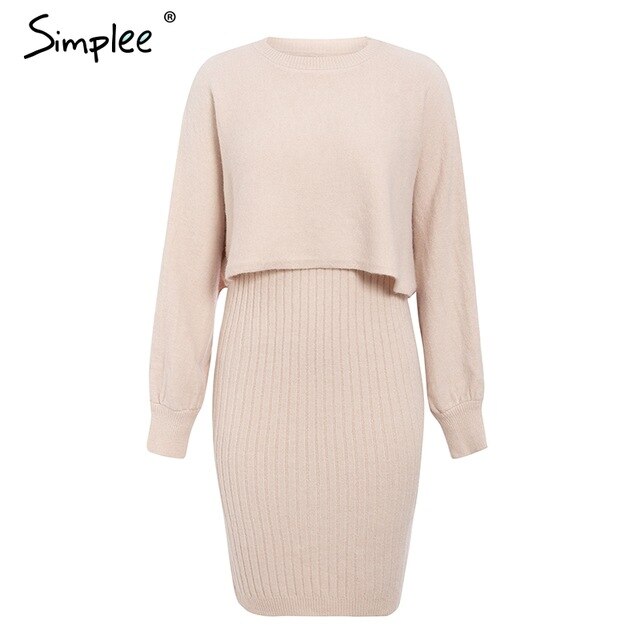 Shonlo | Elegant 2 pieces women knitted dress Slim 