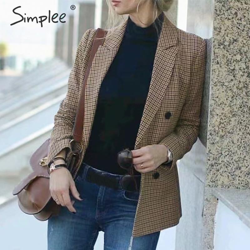 Shonlo | Simplee Vintage plaid women blazer 