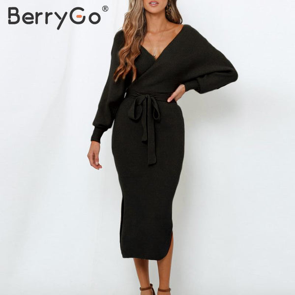 Shonlo | Sexy v-neck knitted dress women 