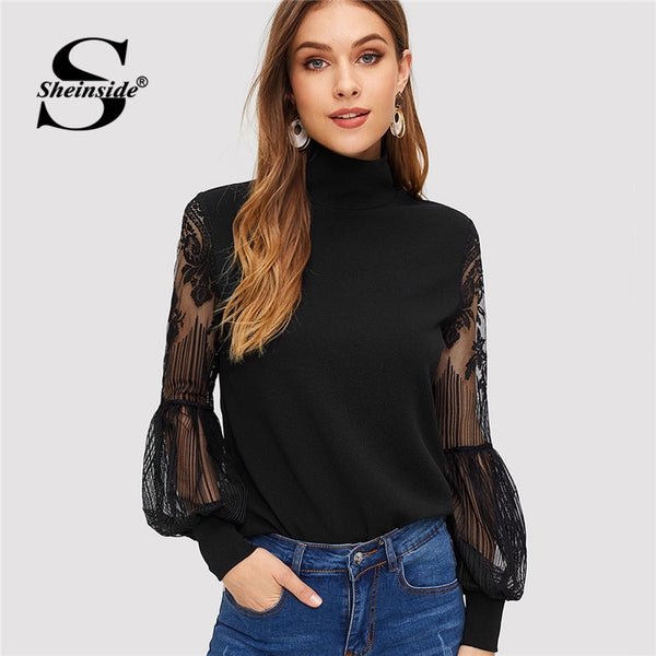 Shonlo | Black Turtleneck Sweatshirt  Long Sleeve 