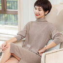 Shonlo | Sexy Knee-length Dress for Women 100% Pashmina Knitting Jumpers Turtleneck With Split Pure Cashmere Dresses Ladies Clothes 