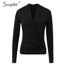 Shonlo | Simplee V neck office ladies blouses Long sleeve 