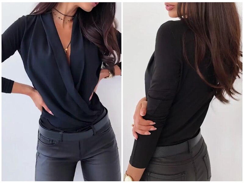 Shonlo | Simplee V neck office ladies blouses Long sleeve 