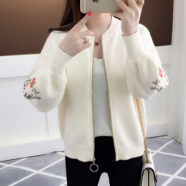 Shonlo | embroidered zipper sweater knit cardigan 