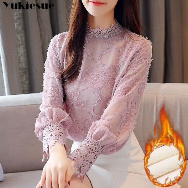 Shonlo | thick lace chiffon blouse shirt 