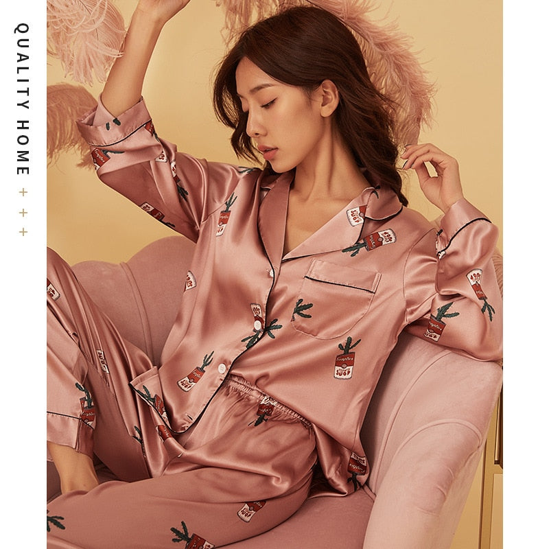 Shonlo | Silk Satin Printing Pajamas 
