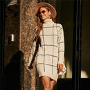 Shonlo | Sheinside Beige Grid High Neck Sweater Dress 