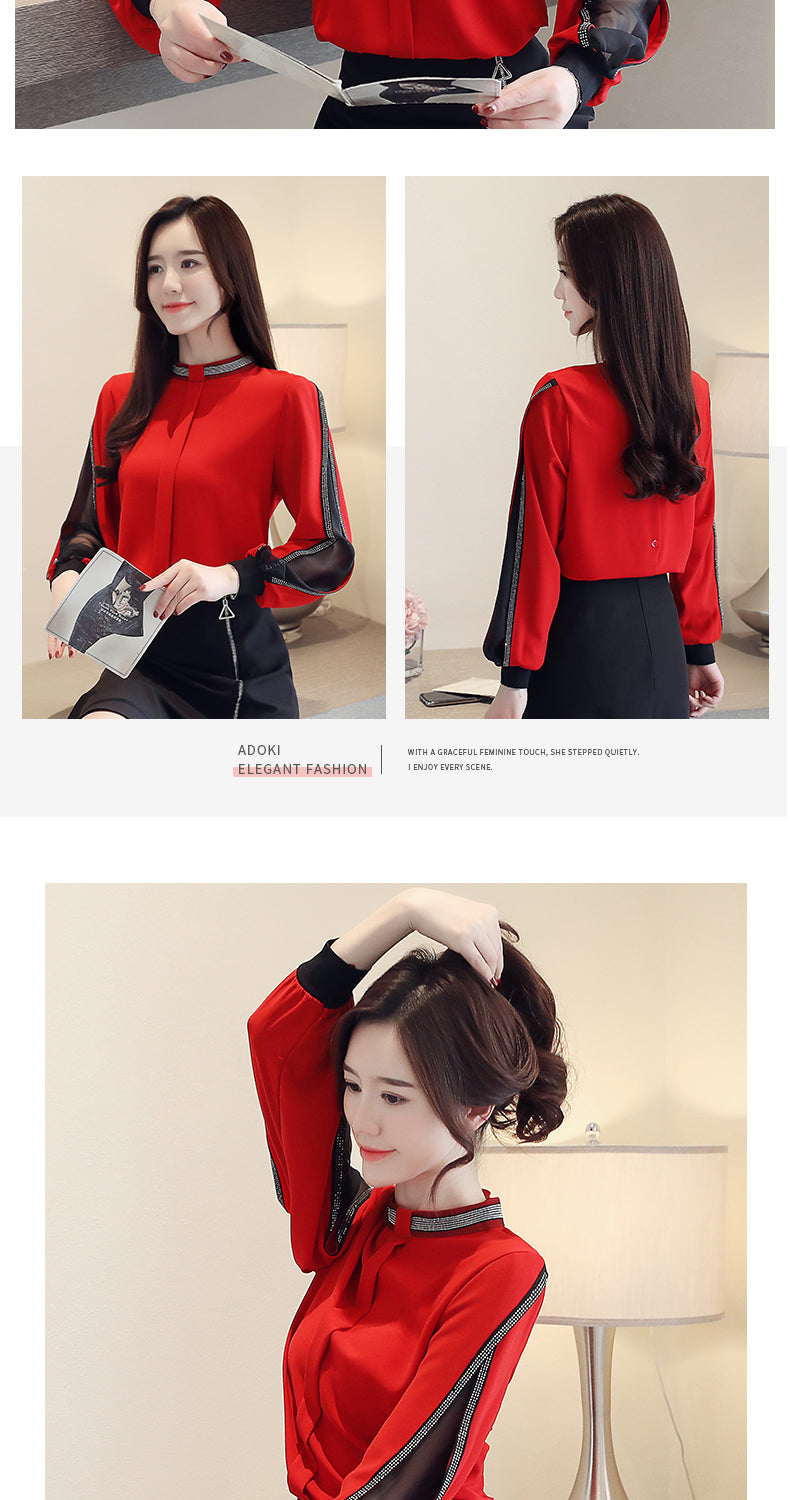 Shonlo | Women Chiffon Blouse Diamonds 