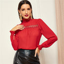 Shonlo | SHEIN Red Contrast Lace Insert  Blouse 