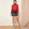 Shonlo | SHEIN Red Contrast Lace Insert  Blouse 