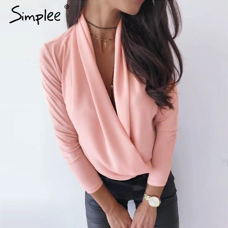 Shonlo | Simplee V neck office ladies blouses Long sleeve 