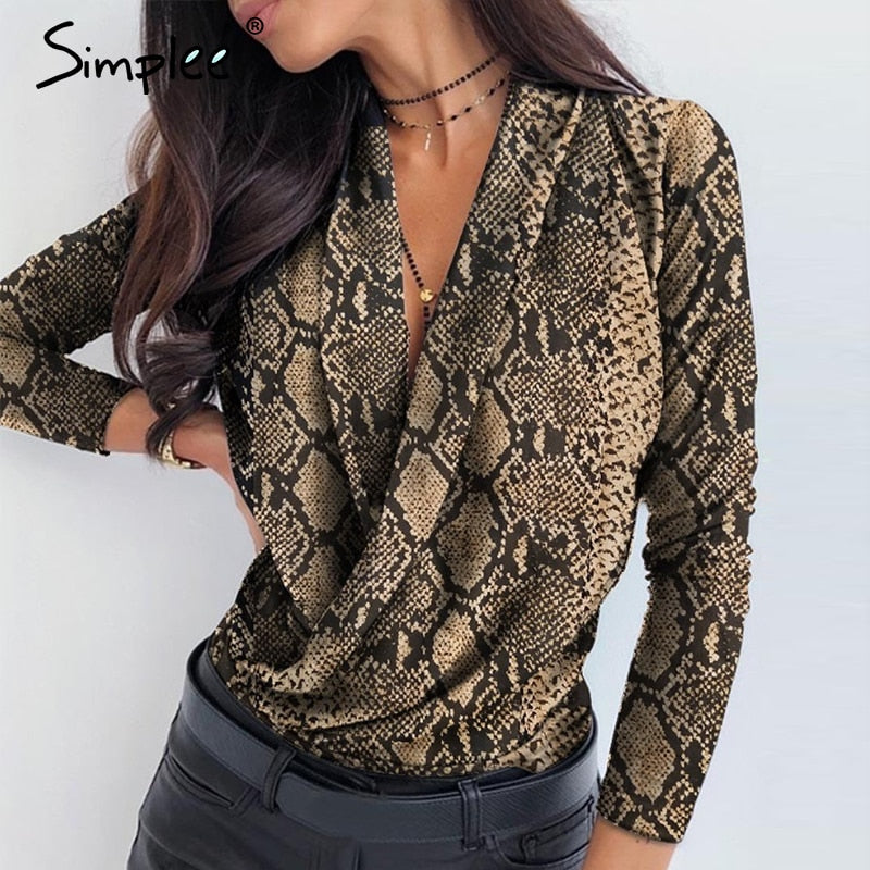 Shonlo | Simplee V neck office ladies blouses Long sleeve 