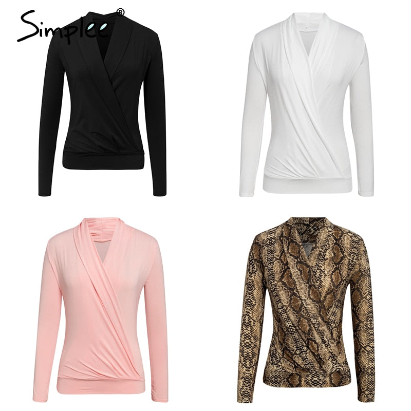 Shonlo | Simplee V neck office ladies blouses Long sleeve 