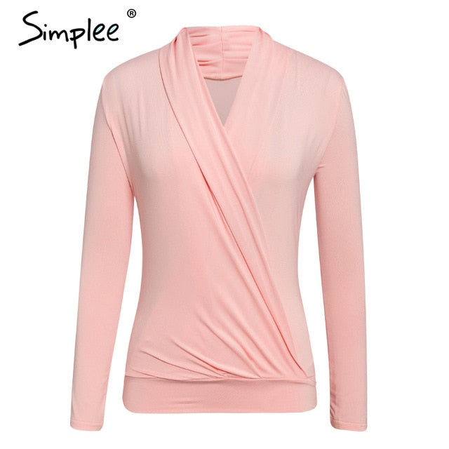 Shonlo | Simplee V neck office ladies blouses Long sleeve 