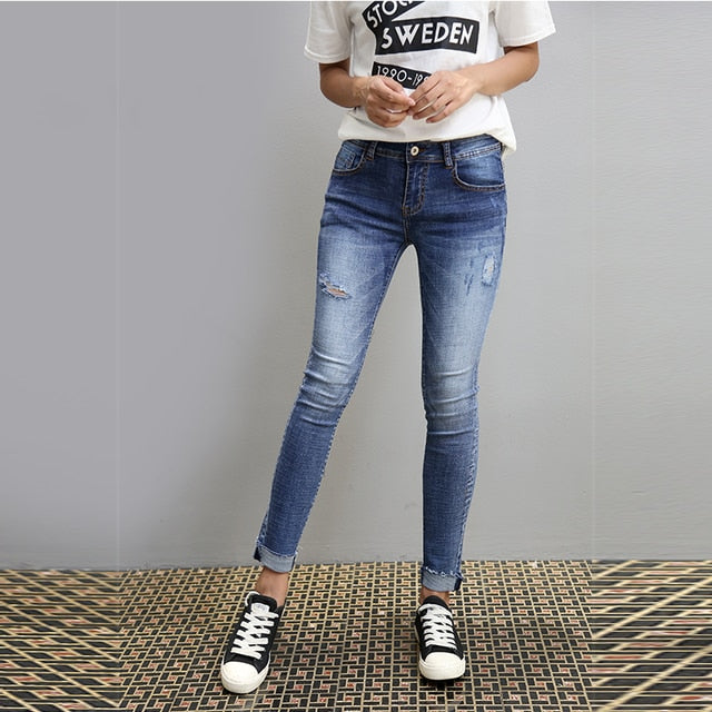 Shonlo | High Quality Distressed Skinny Wash Hole Jeans 