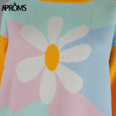 Shonlo | Chic Flower Print Multi ColorBlock High Neck Pullover 