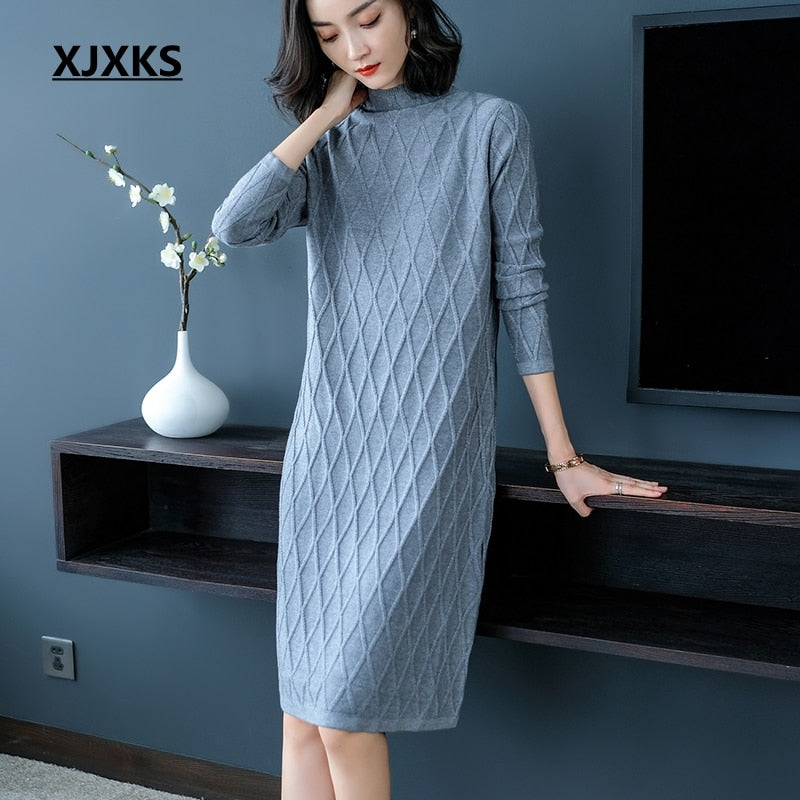 Shonlo | Knitted Long Sleeve  Sweater Dress 