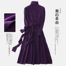 Shonlo | Turtleneck Knit Dress Belt Tunic Dress Wool Cashmere 