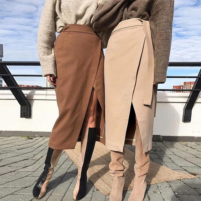 Shonlo | Suede leather midi skirt 