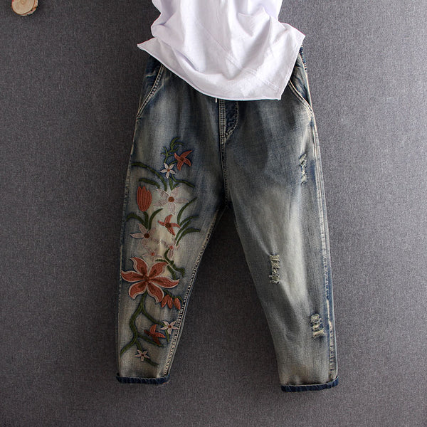 Shonlo | New Heavy Embroidery Floral Harem Jeans 