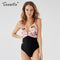 Shonlo | Pink Floral Print Black Com One-piece Swimsuit 