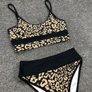Shonlo | Leopard print bikini set high waist swimsuit 