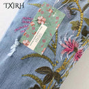Shonlo | Vintage Floral Pattern Embroidery Bleached Slim jeans 