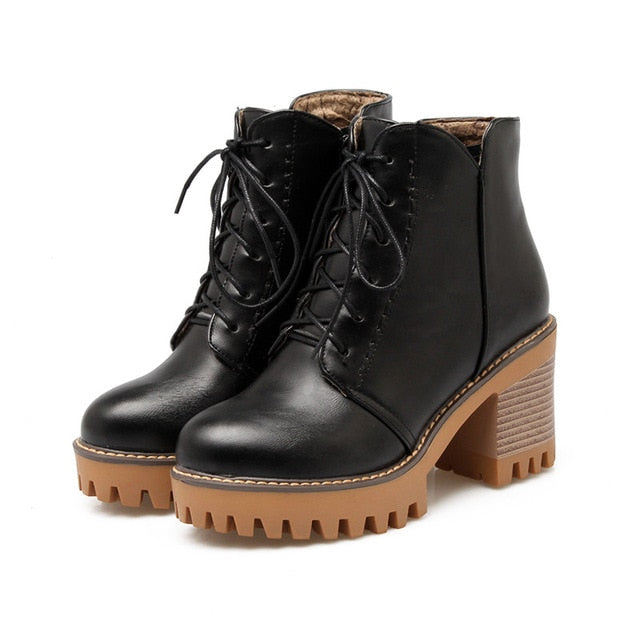 Shonlo | heel ankle boots lace up zipper platform ladies boots 