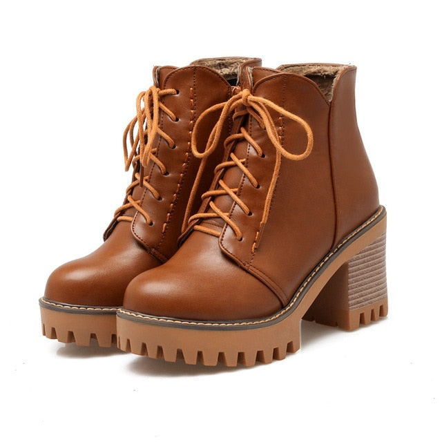 Shonlo | heel ankle boots lace up zipper platform ladies boots 