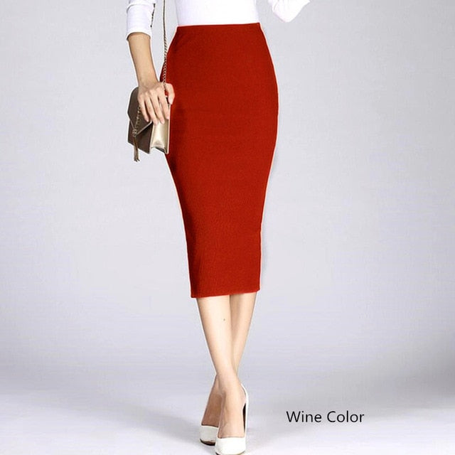 Shonlo | Hip Mid-Calf Solid Pencil Skirt 