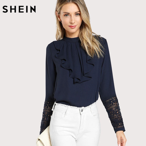 Shonlo | SHEIN Navy Blue Ruffle Blouse 