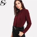 Shonlo | Burgundy Women Stand Collar Blouse 