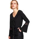 Shonlo | SHEIN Black Ruffle Neck Lace  Blouse 