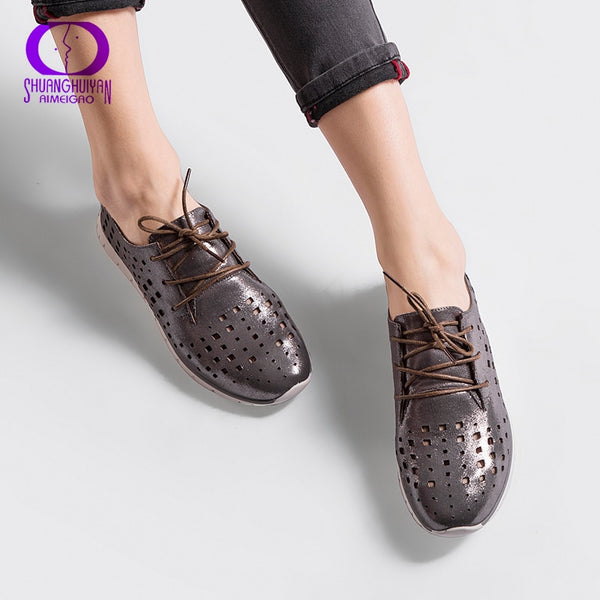 Shonlo | Autumn Spring Soft Leather Flats Shoes 