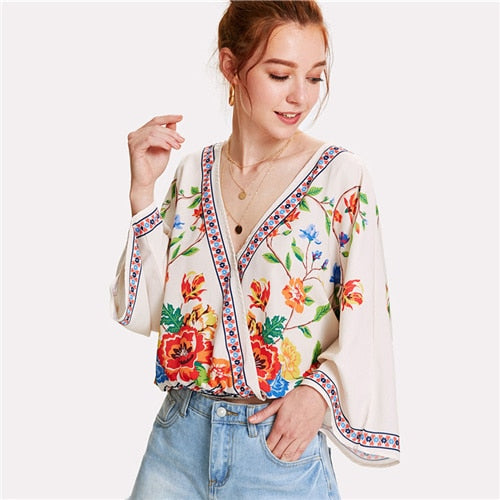 Shonlo | SHEIN Surplice Neckline Florals 