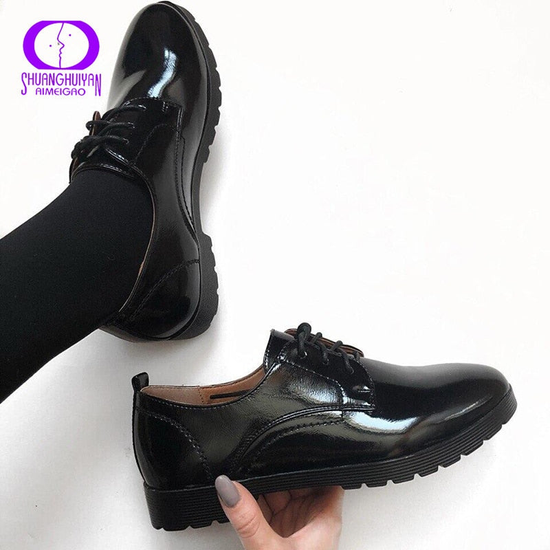 Shonlo | Patent Leather Women Flats Shoes 