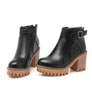 Shonlo | women boots zipper buckle square heel ankle boots platform 
