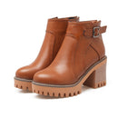 Shonlo | women boots zipper buckle square heel ankle boots platform 