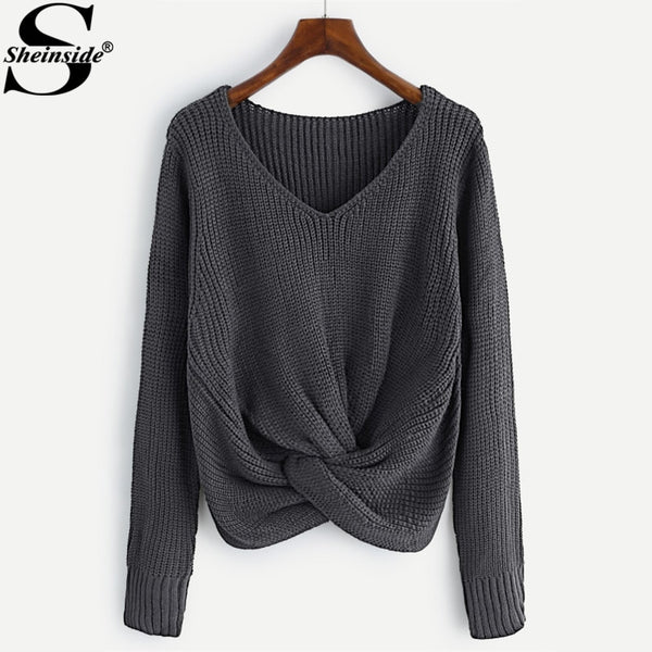 Shonlo | V-neckline Twist Front Sweater 