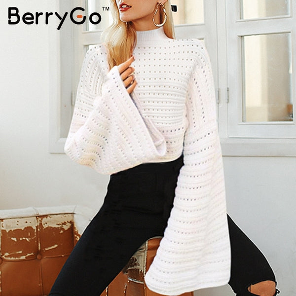 Shonlo | Elegant white turtleneck knitted sweater 