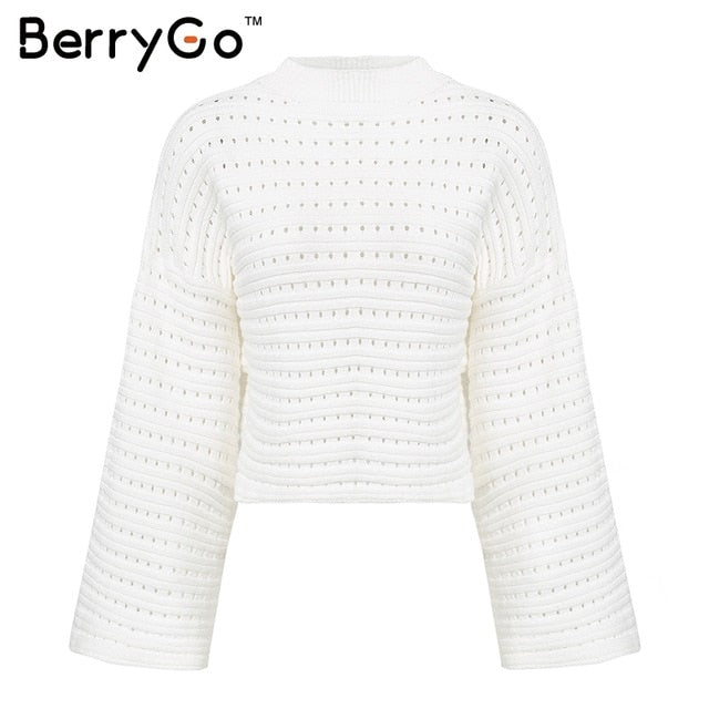 Shonlo | Elegant white turtleneck knitted sweater 