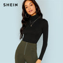 Shonlo | SHEIN Black Turtleneck Slim Fit T-shirt 