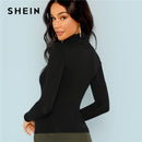 Shonlo | SHEIN Black Turtleneck Slim Fit T-shirt 